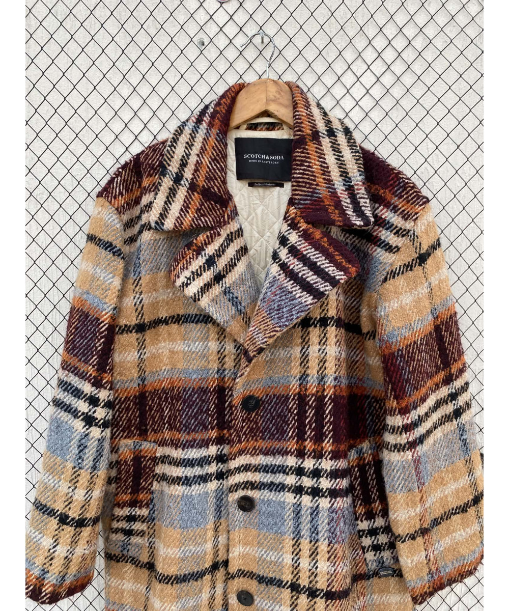 Beige, checkered, wool coat