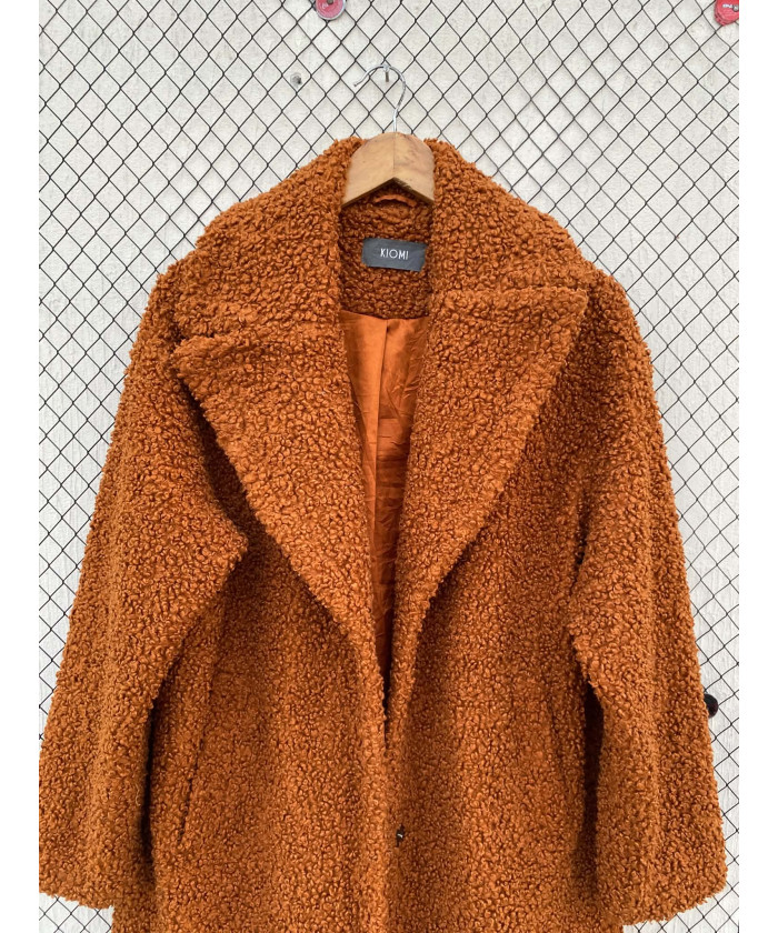 Burnt orange-colored, teddy coat