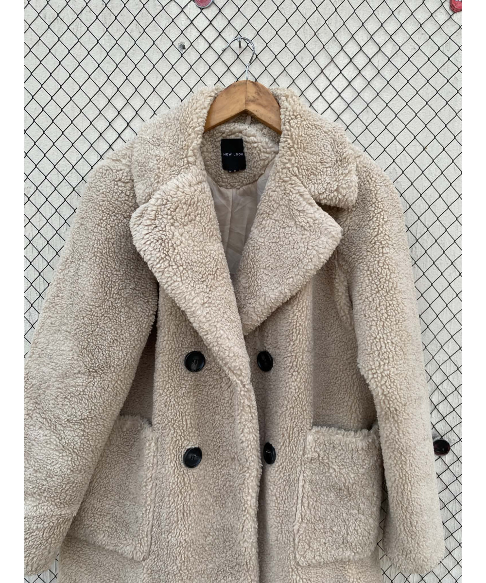 Beige, teddy, mid-lengthed coat