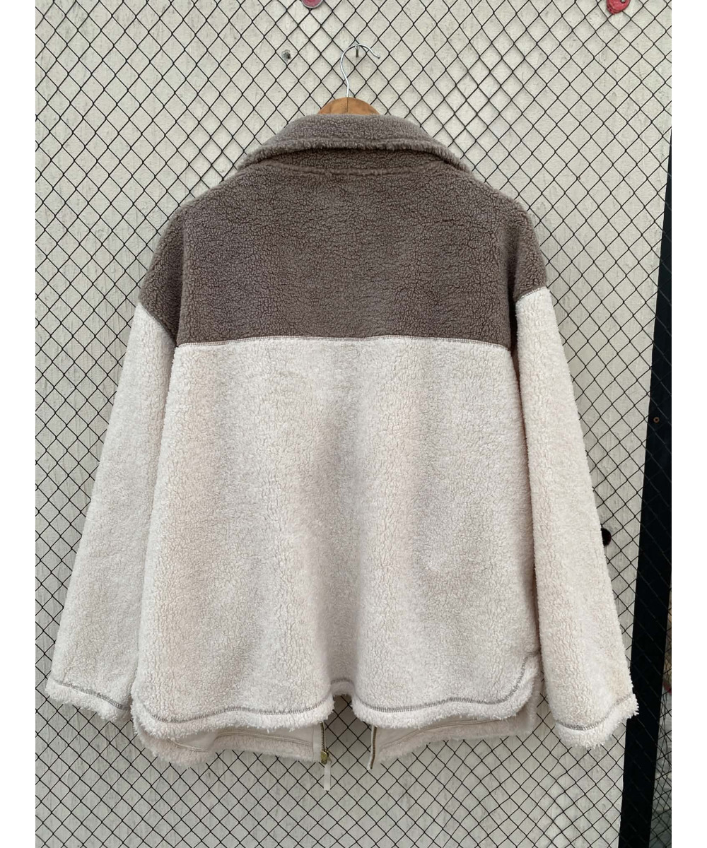 Two-toned, teddy, zipper jacket