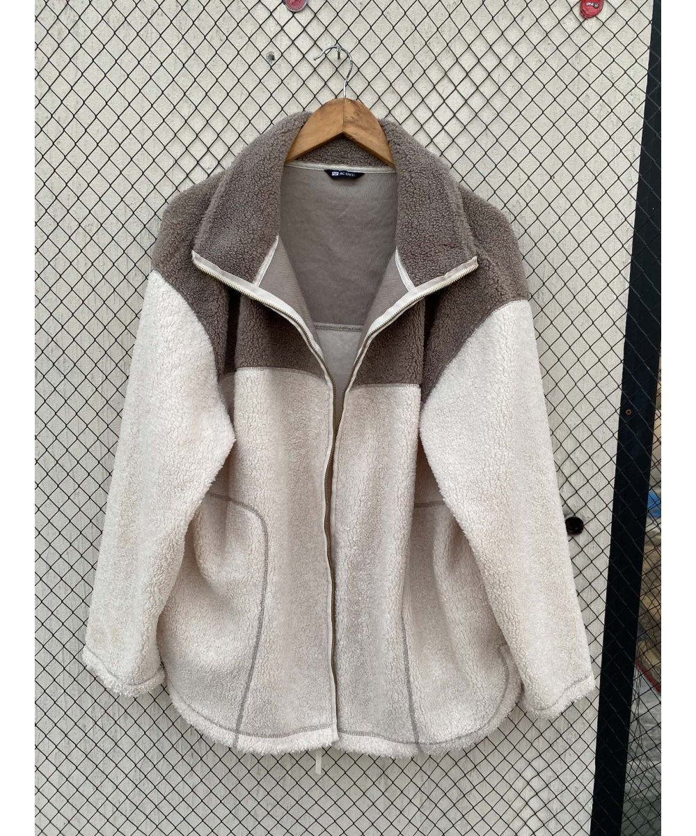 Two-toned, teddy, zipper jacket