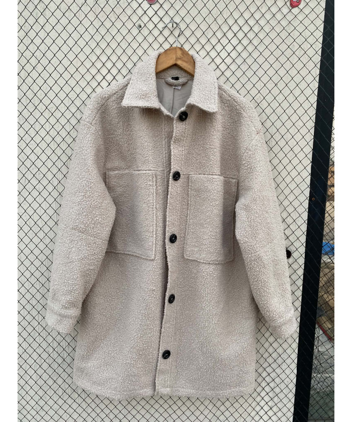 Ash white, teddy, long shacket