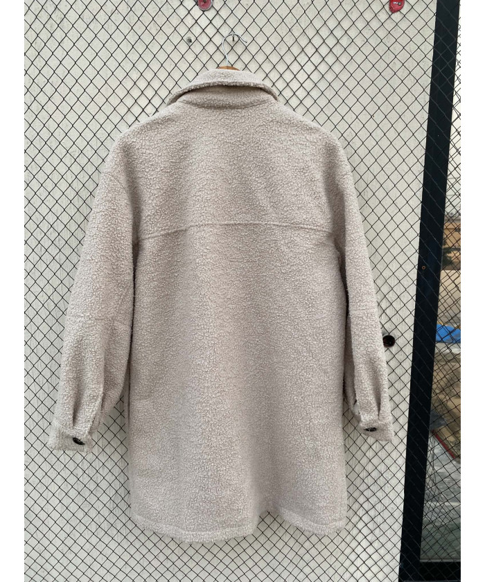 Ash white, teddy, long shacket