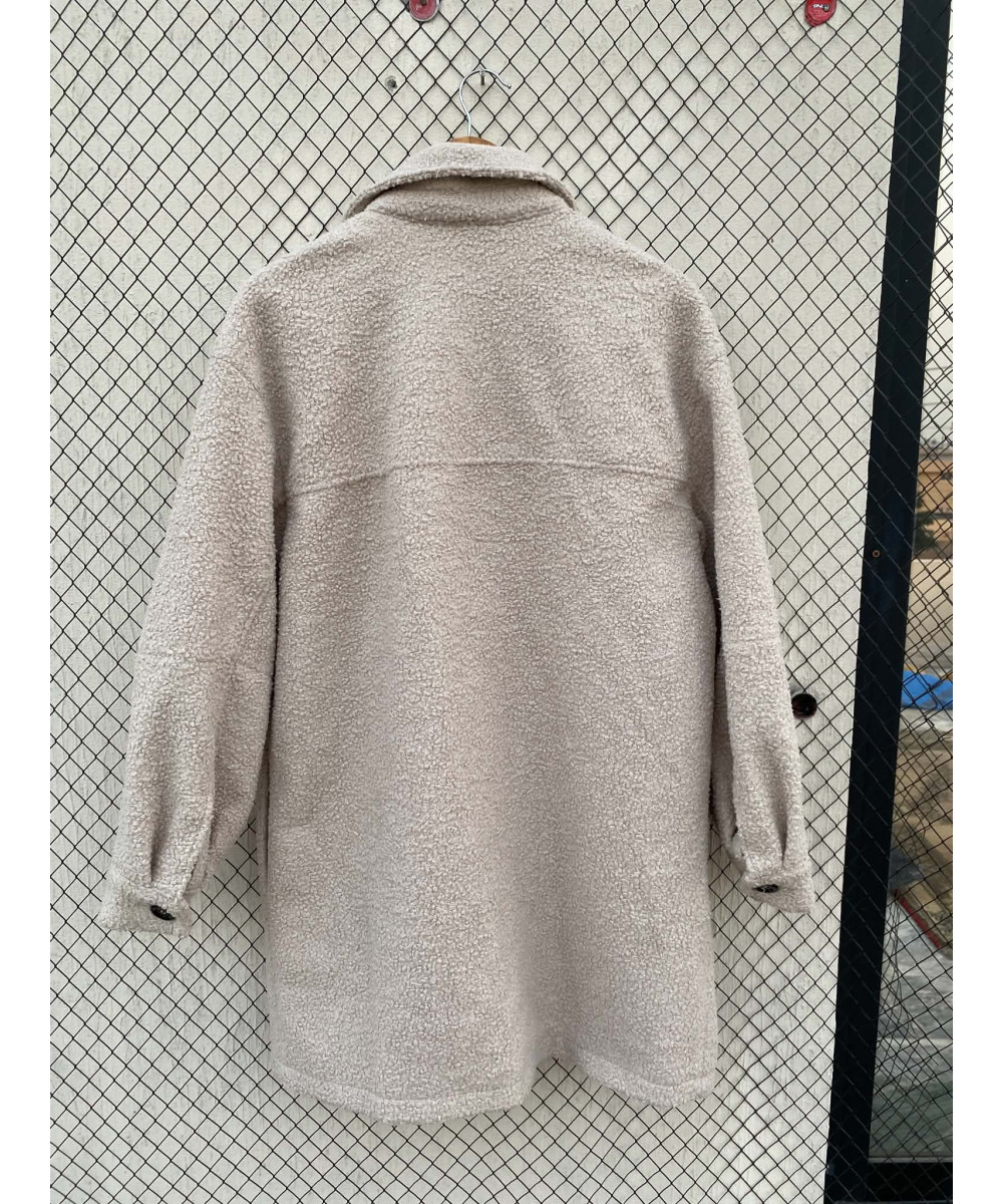 Ash white, teddy, long shacket