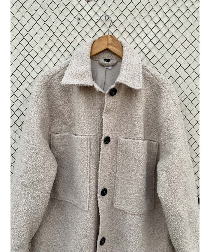 Ash white, teddy, long shacket
