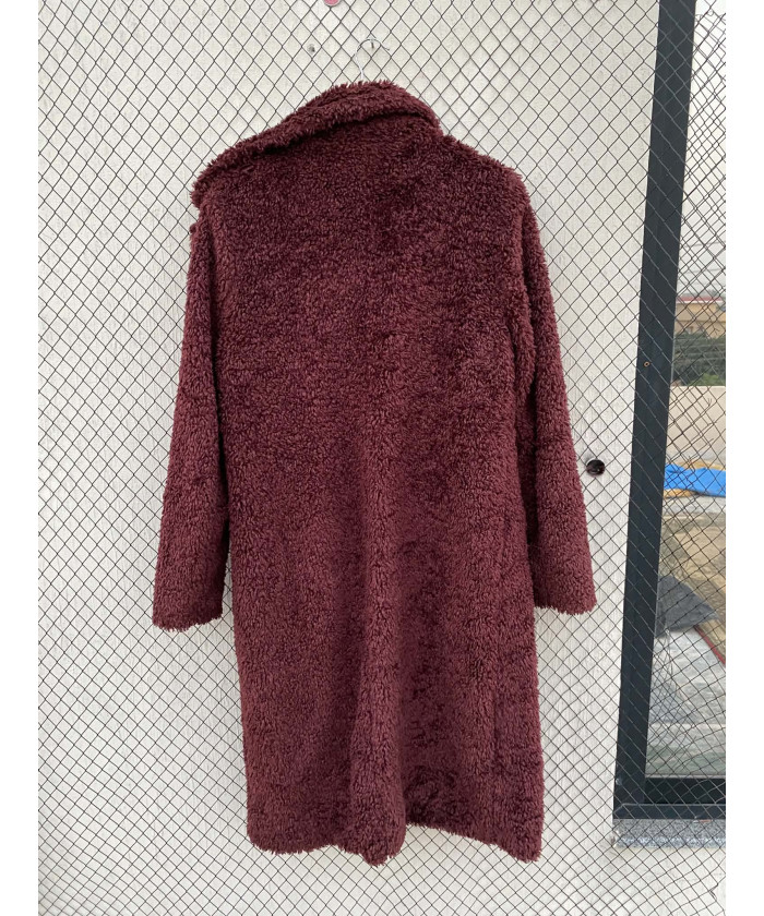 Burgundy colored, long, fur...