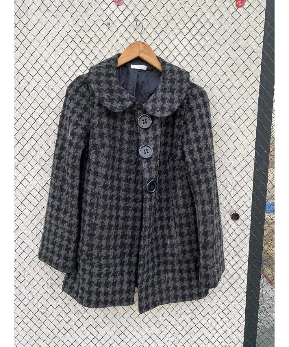 Gray, houndstooth printed, mid-lengthed, wool coat