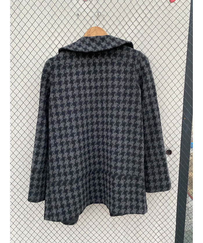 Gray, houndstooth printed, mid-lengthed, wool coat