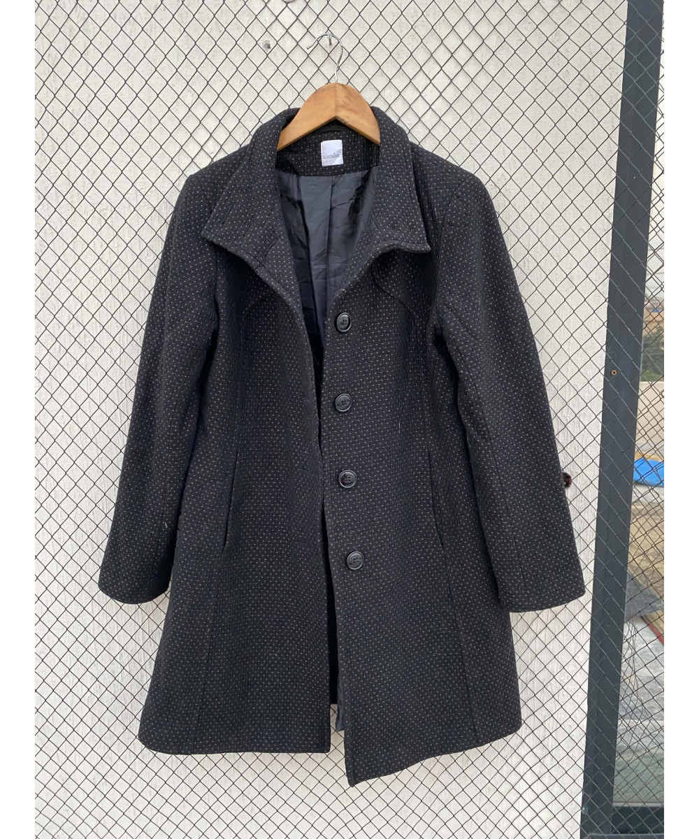 Black, polka-dotted, wool coat