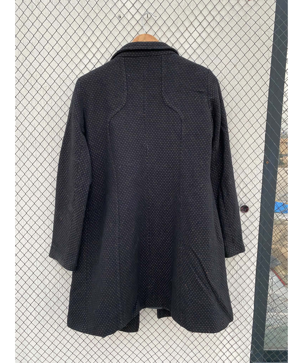 Black, polka-dotted, wool coat