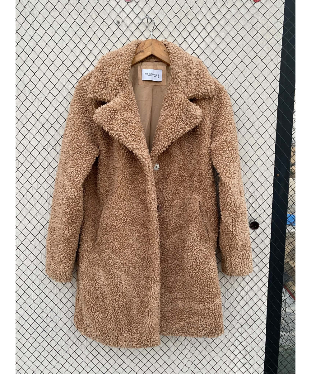 Camel-colored, teddy coat