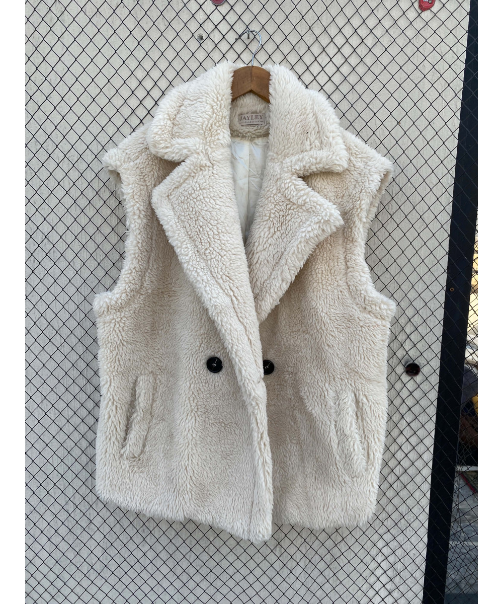 Cream-colored, teddy, sleeveless jacket