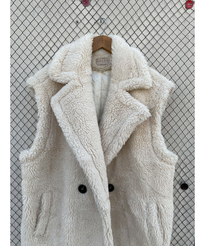 Cream-colored, teddy, sleeveless jacket