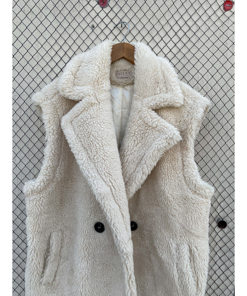 Cream-colored, teddy, sleeveless jacket