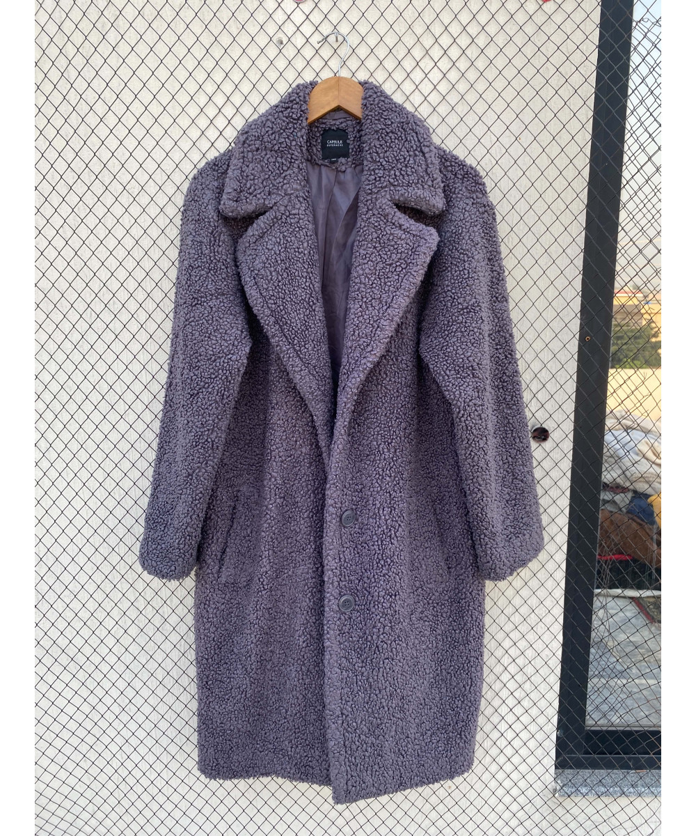 Dark gray, long, teddy coat