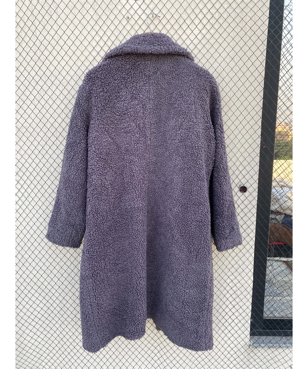 Dark gray, long, teddy coat