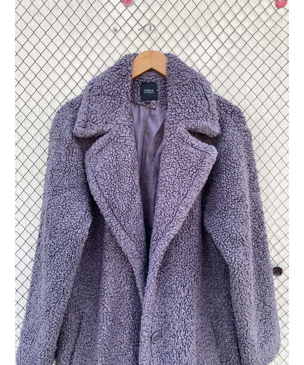 Dark gray, long, teddy coat
