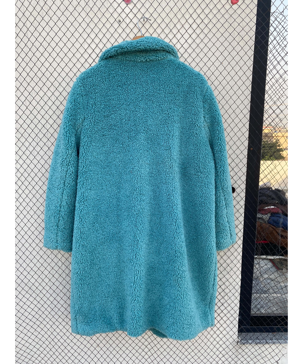 Sea green-colored, long, teddy coat