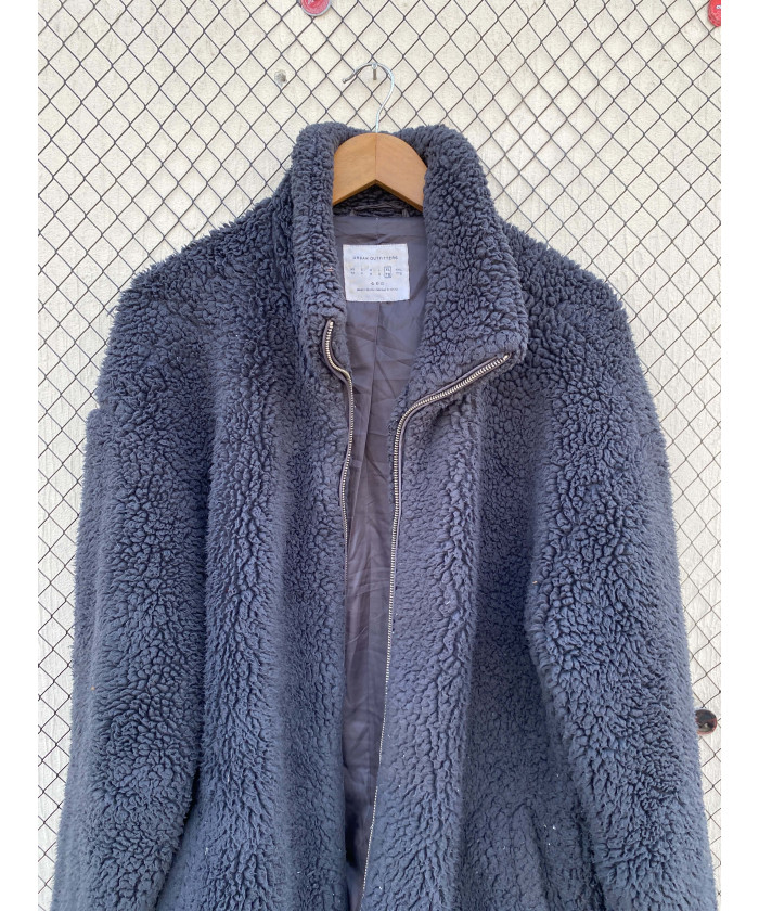Dull black, teddy, zipper jacket