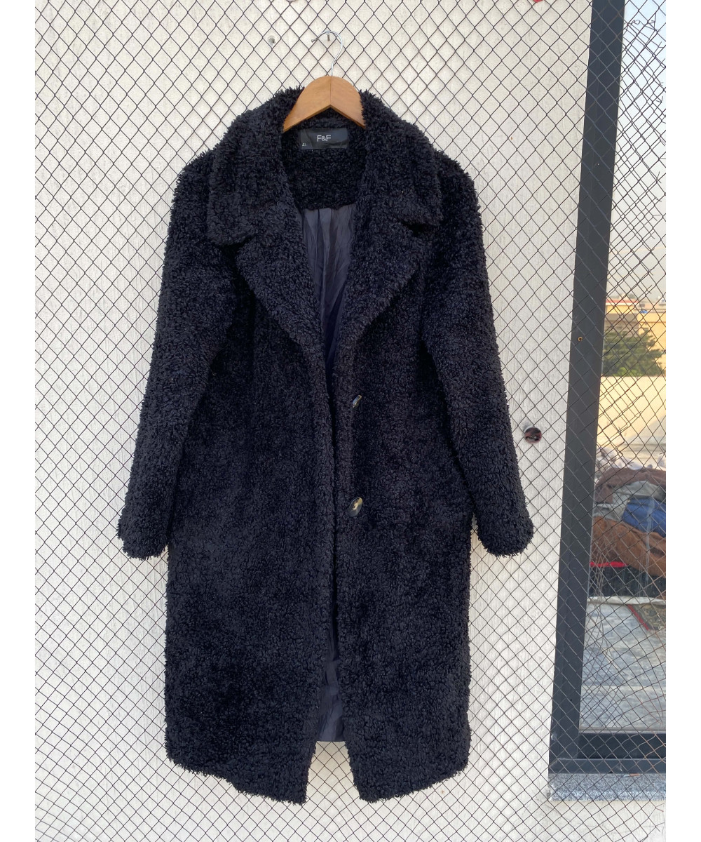 Black, long, teddy coat