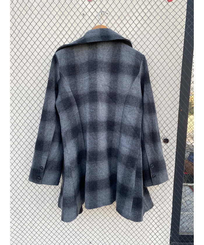 Gray, checkered, double-breasted, wool coat