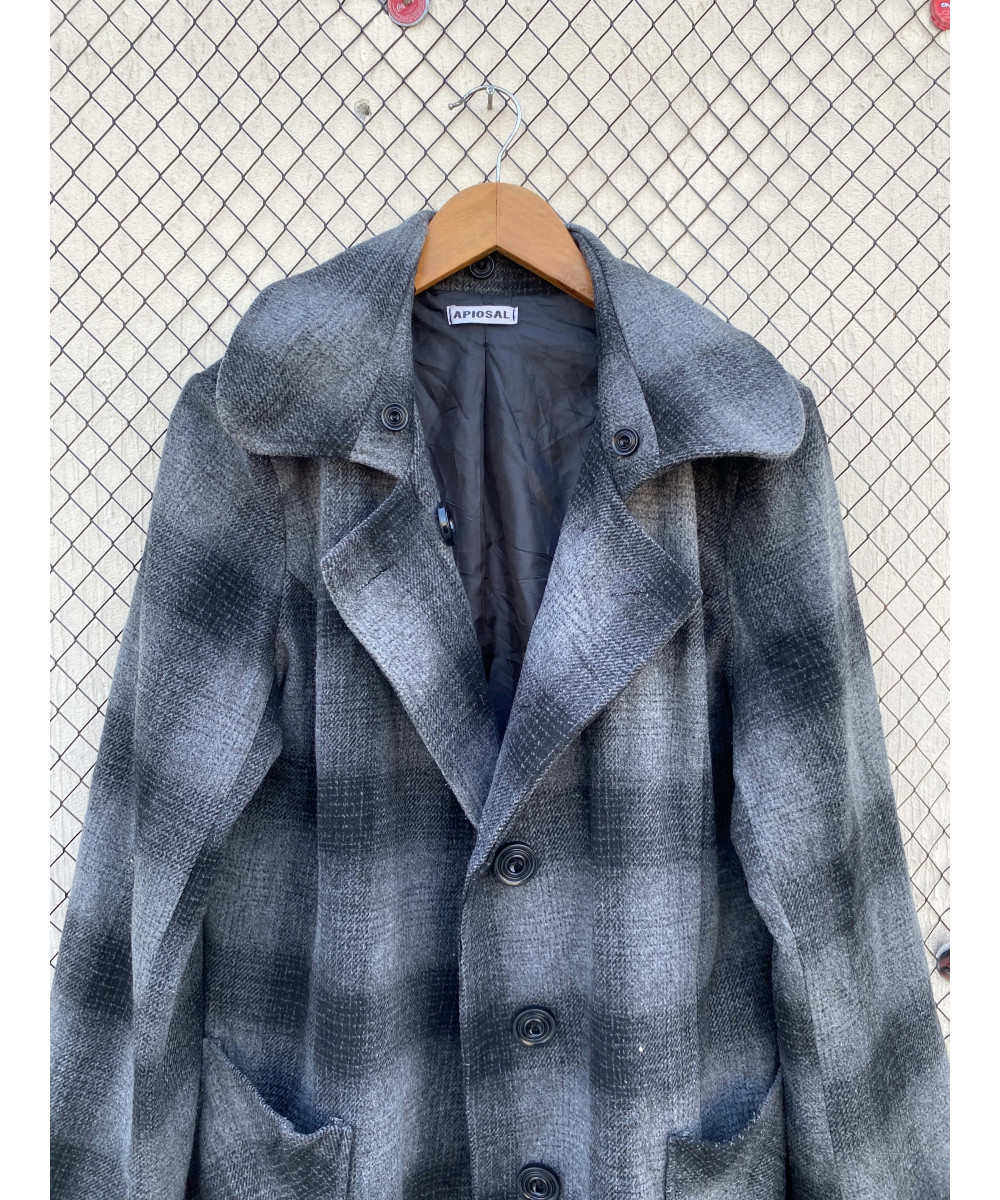 Gray, checkered, double-breasted, wool coat