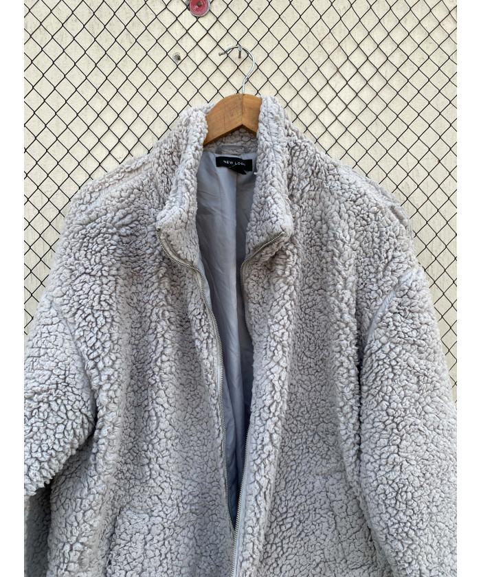 Light gray, teddy, zipper jacket