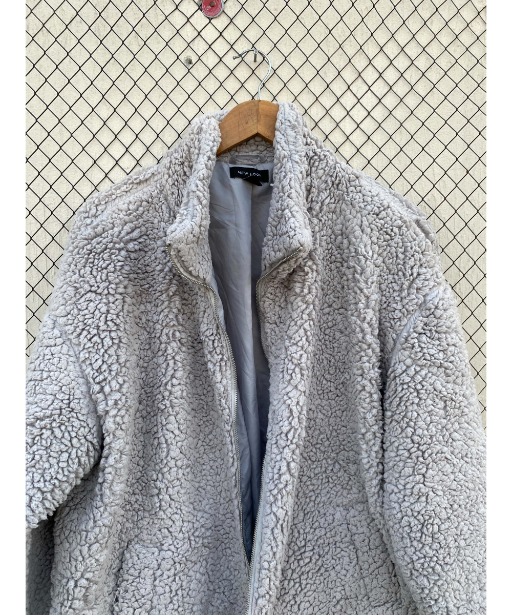 Light gray, teddy, zipper jacket
