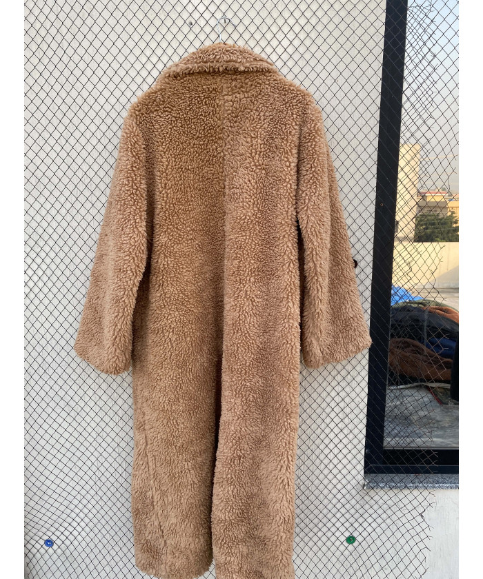Brown, long, teddy coat