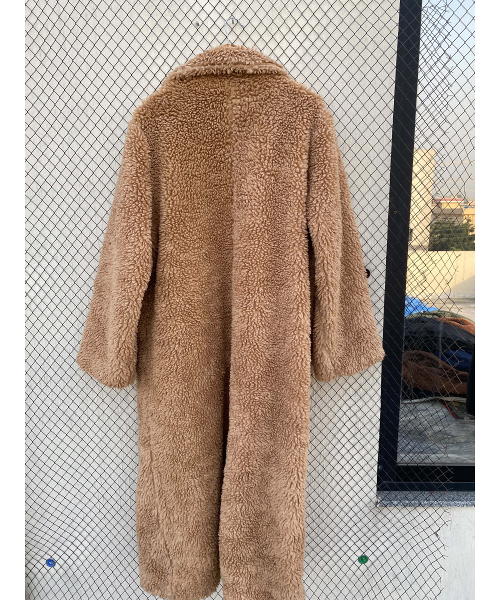 Brown, long, teddy coat