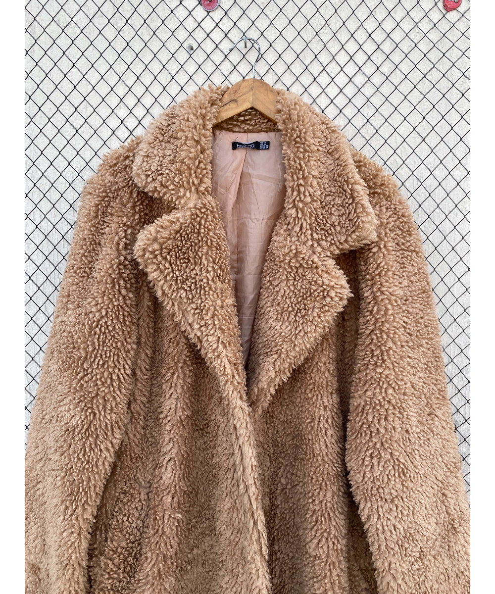 Brown, long, teddy coat