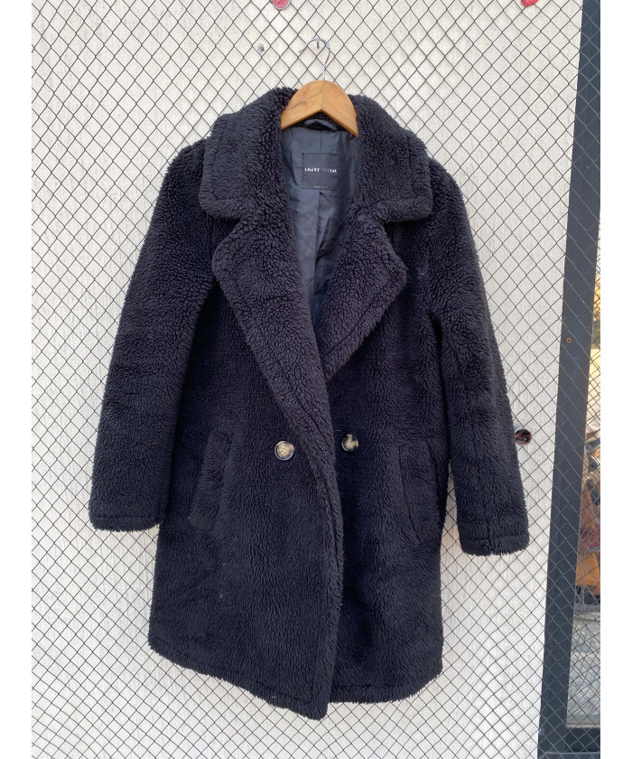 Black, long, teddy coat