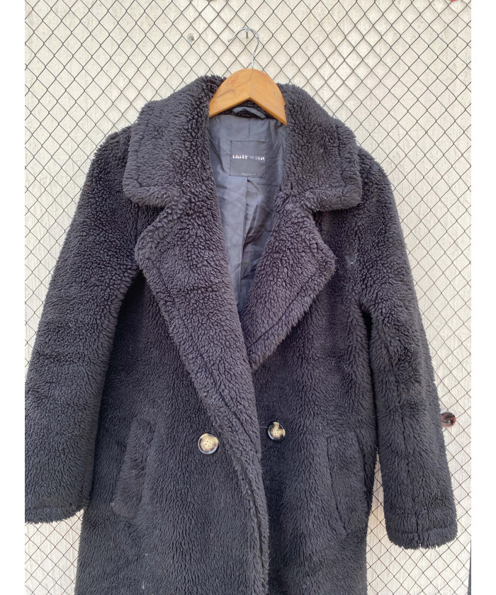 Black, long, teddy coat