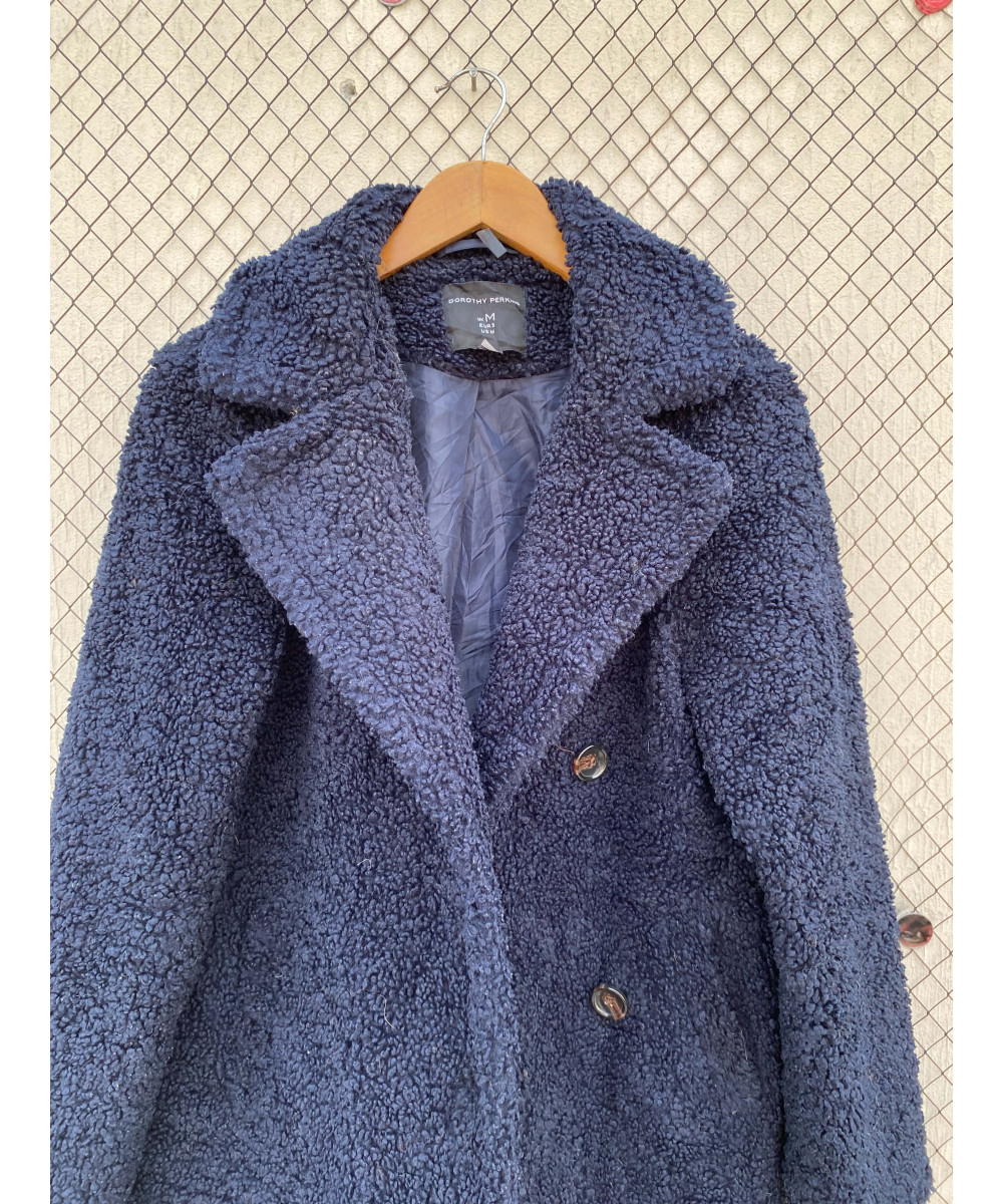 Navy blue-colored, teddy coat