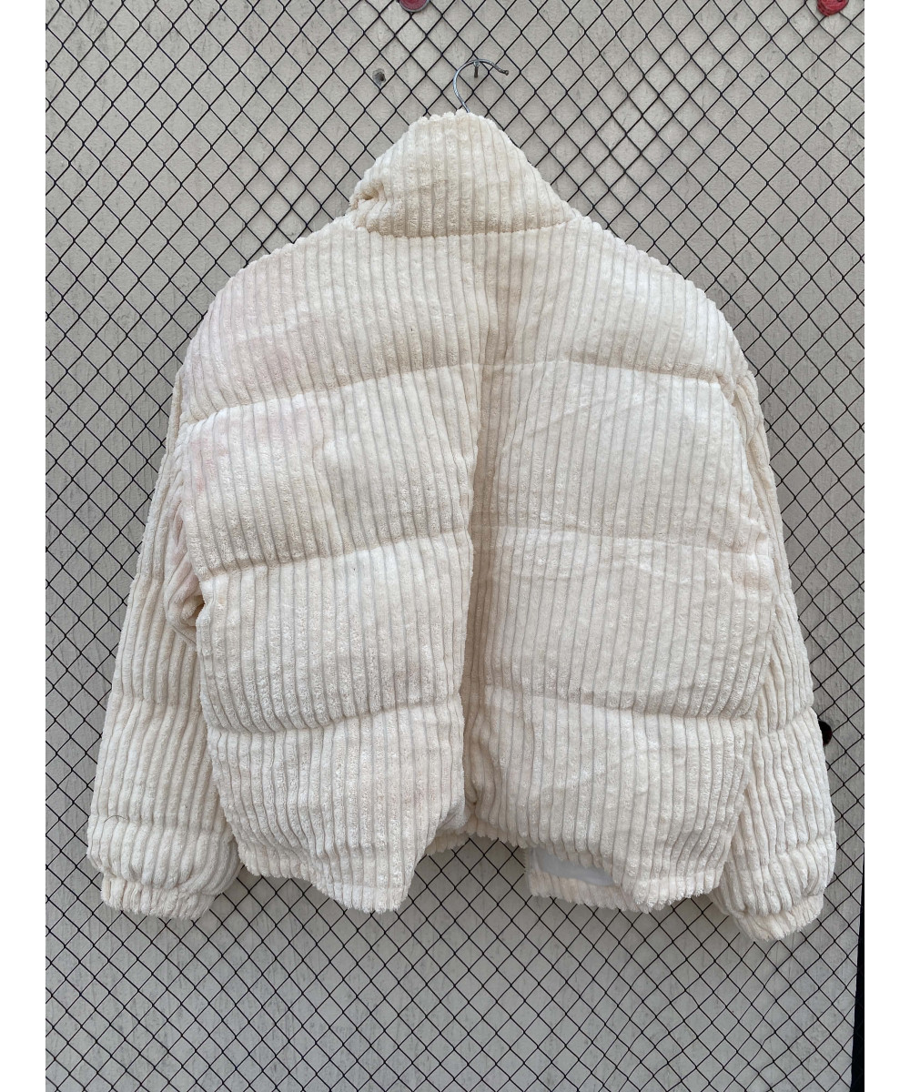 Cream-colored, puffer, zipper jacket