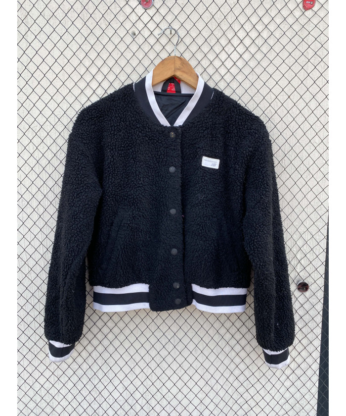 Black, teddy, crop jacket