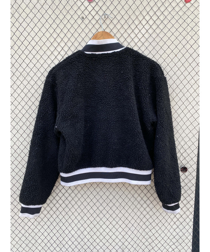 Black, teddy, crop jacket