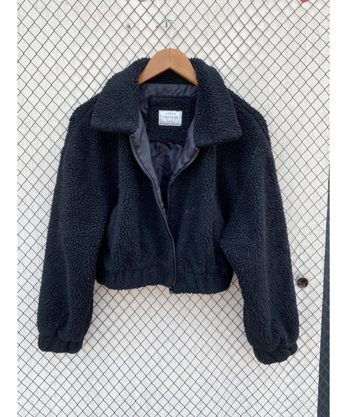 Black, crop, teddy jacket
