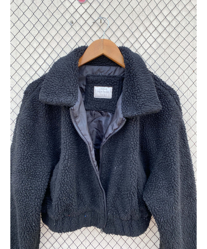 Black, crop, teddy jacket