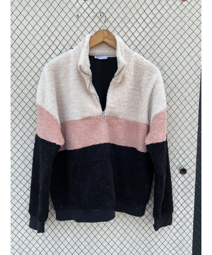 Tri-colored, teddy pullover