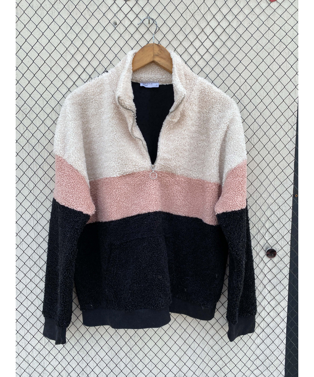 Tri-colored, teddy pullover