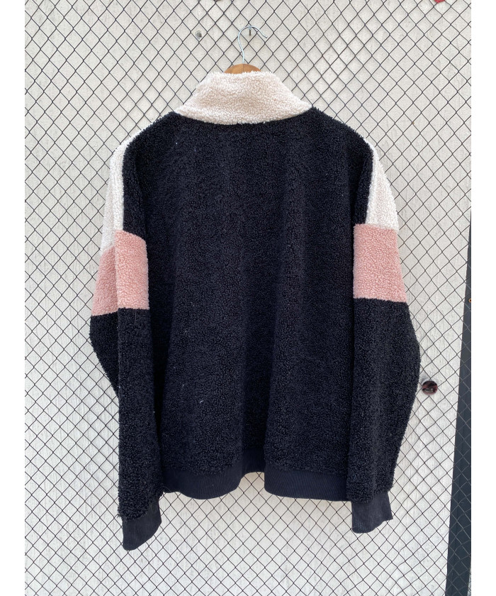 Tri-colored, teddy pullover