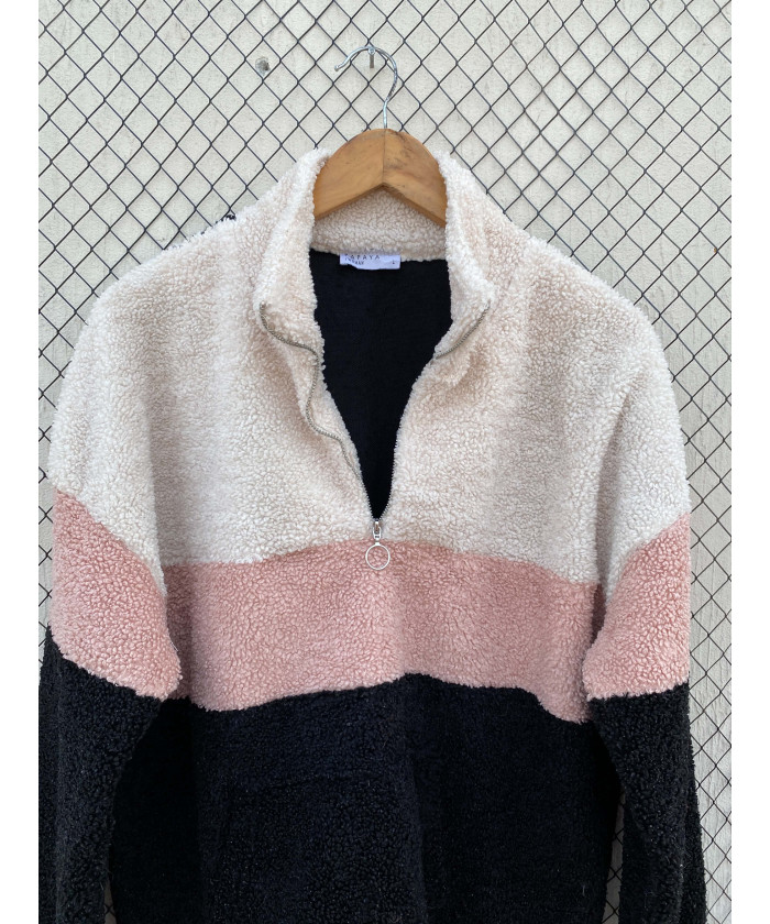 Tri-colored, teddy pullover