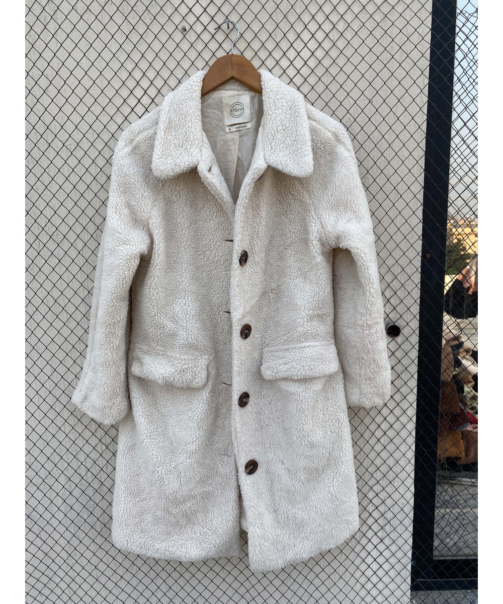 White, teddy, button-up coat