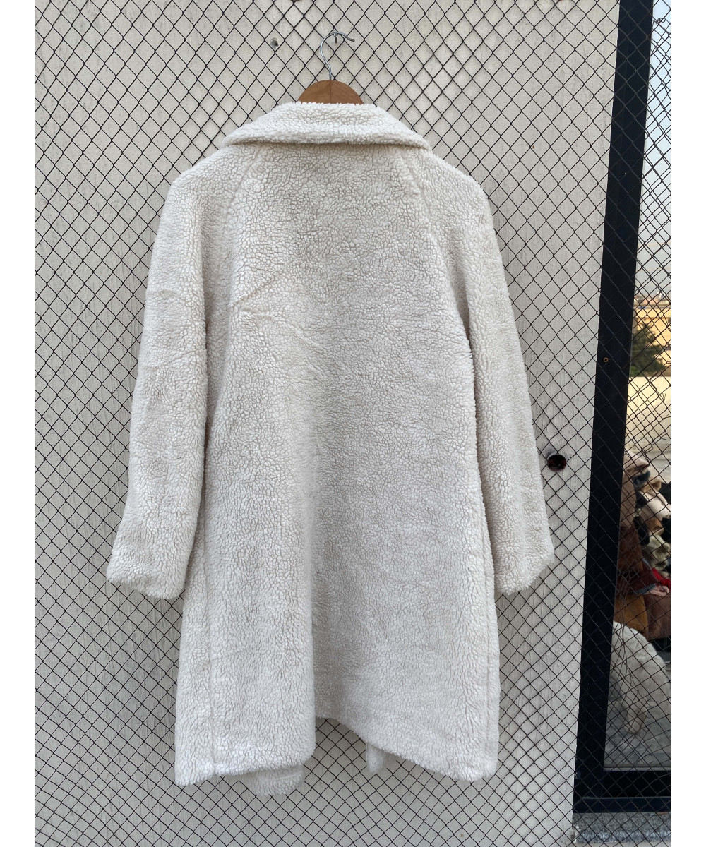 White, teddy, button-up coat