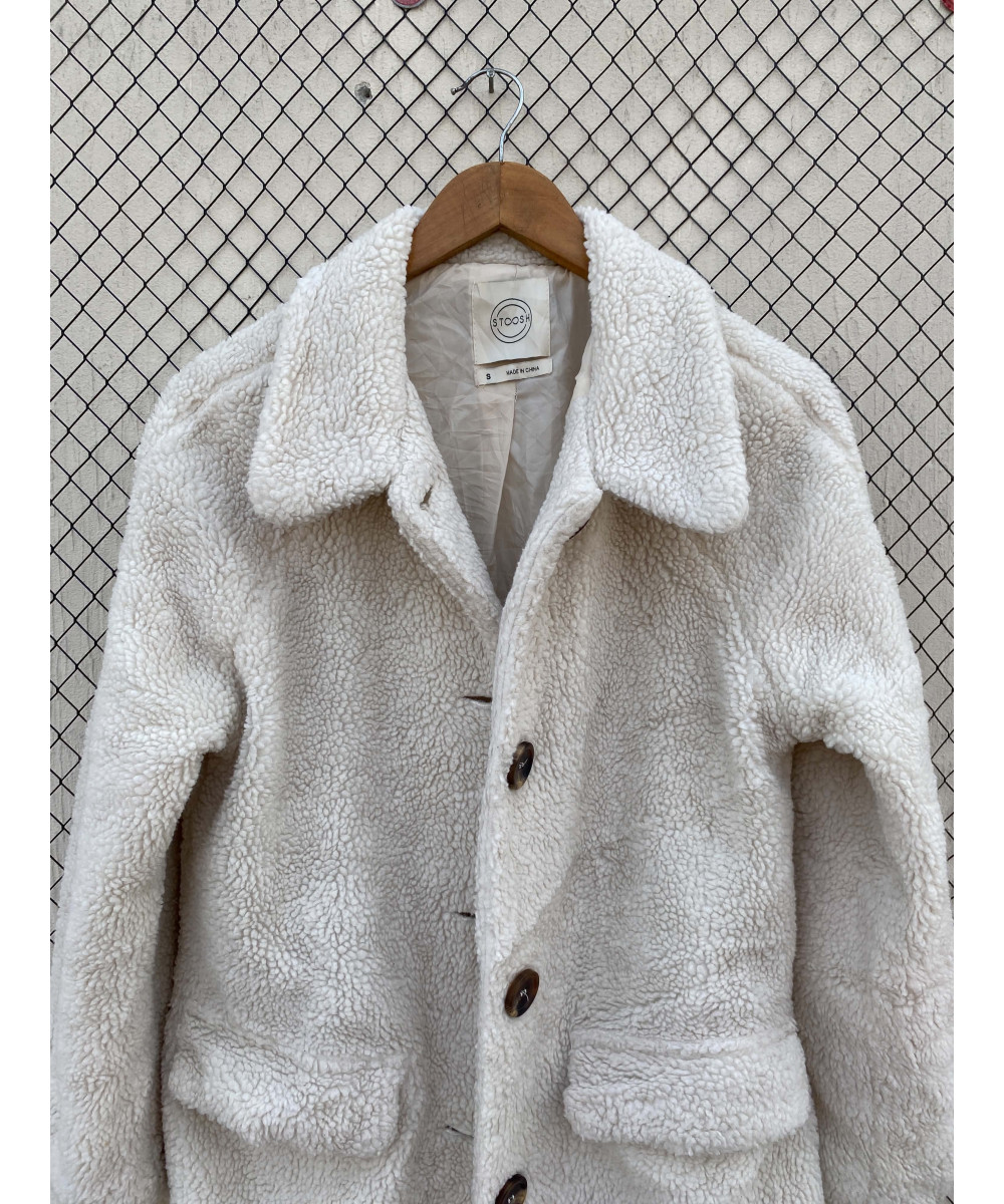 White, teddy, button-up coat
