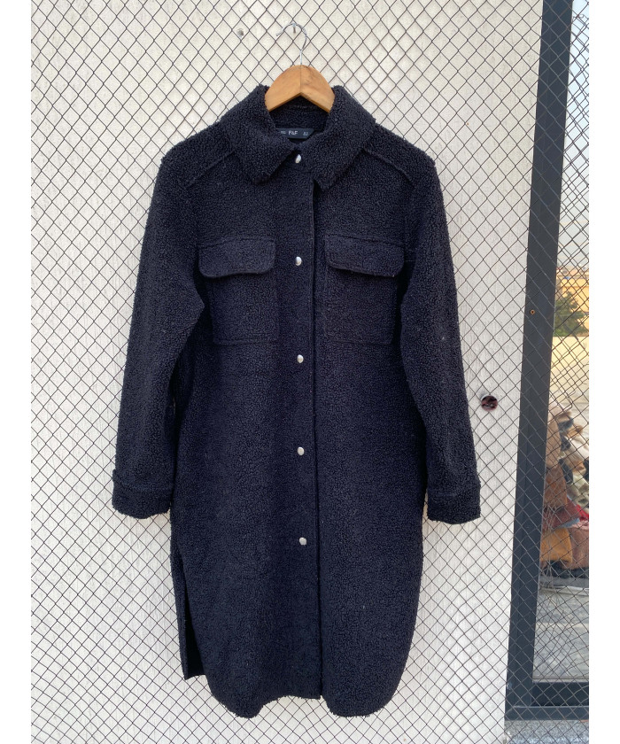 Black, long, teddy shacket