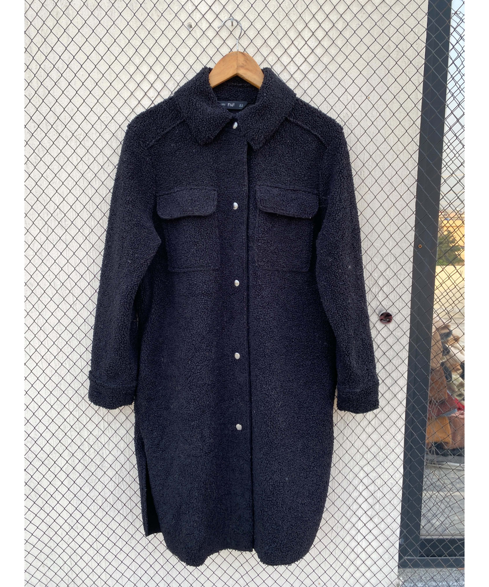 Black, long, teddy shacket