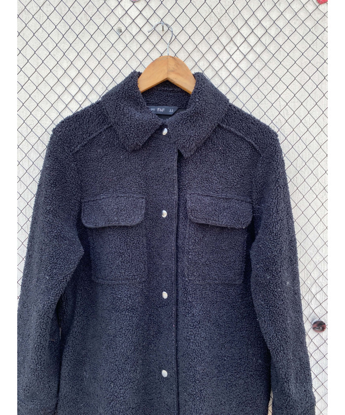 Black, long, teddy shacket
