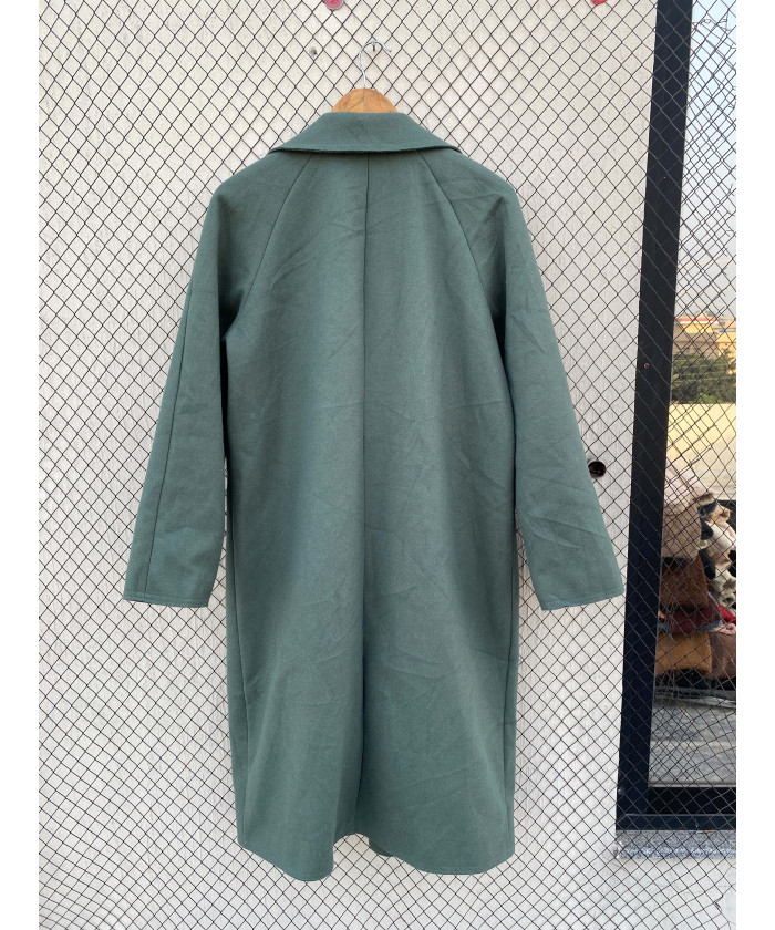 Green, long, wool coat